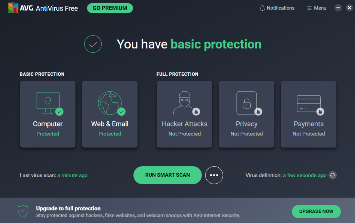 AVG AntiVirus FREE Main Dashboard