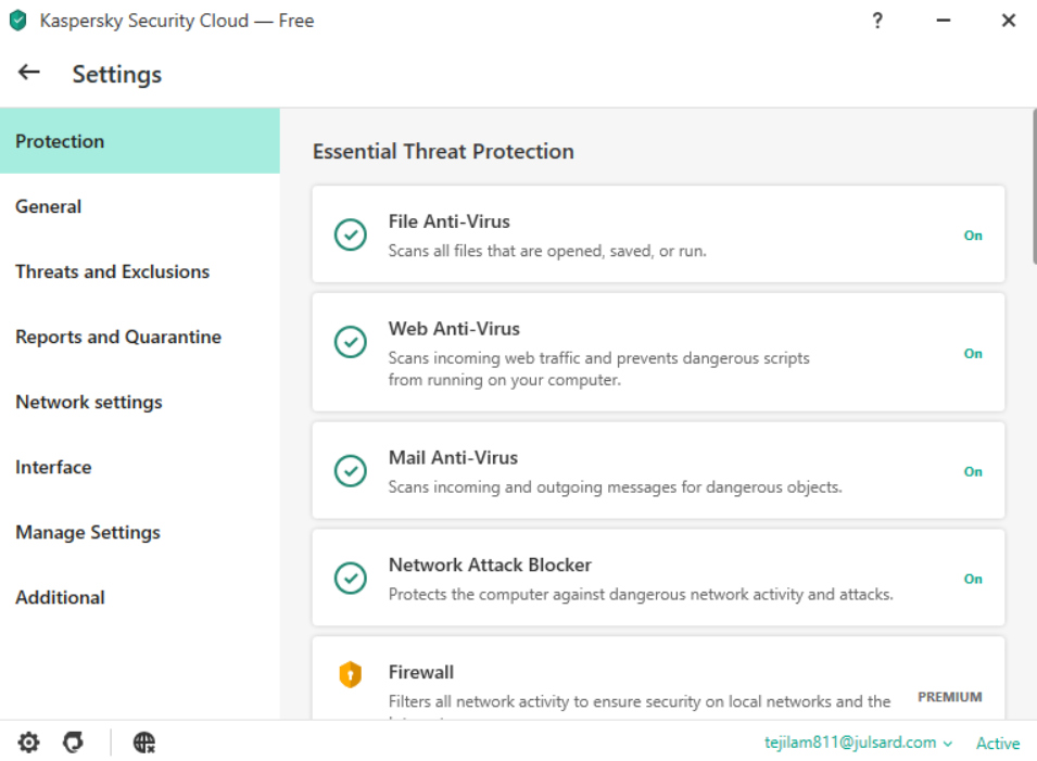 Kaspersky Security Cloud Settings