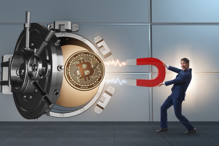 man stealing bitcoin from bank