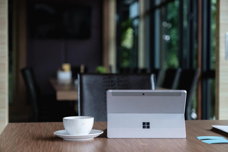 microsoft surface tablet on desk created by microsoft for windows 10