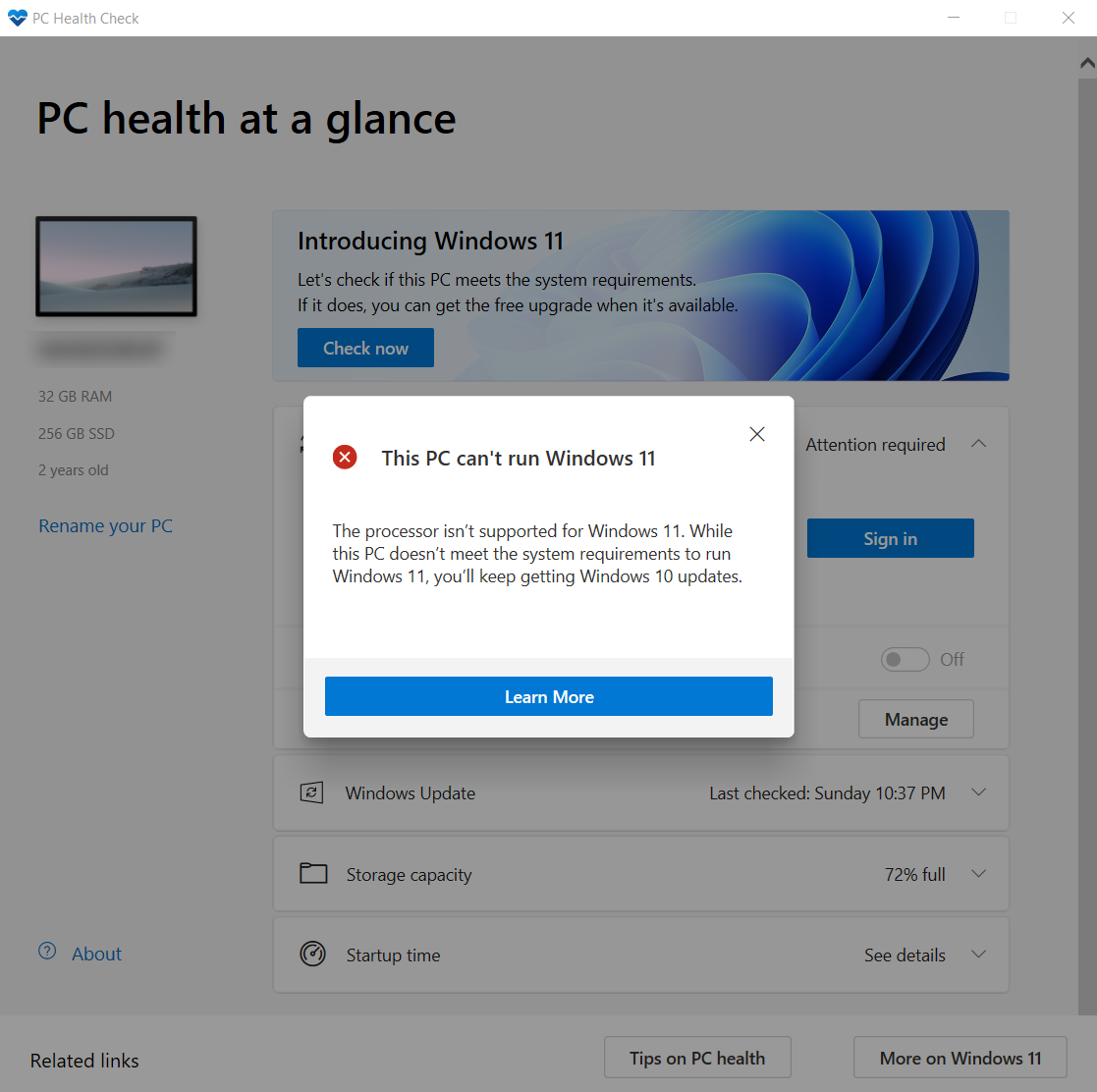 Microsoft Healthcheck Screenshot