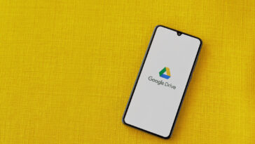 google drive app launch screen with logo on the display of a bla