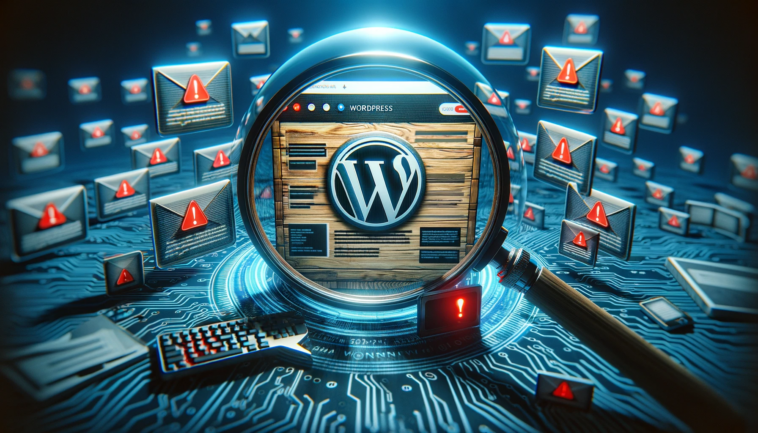 A panoramic, photorealistic hero image for a blog post about protecting WordPress sites from fake security alerts. The image features a visually strik